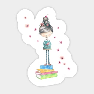 Girl on Books Sticker